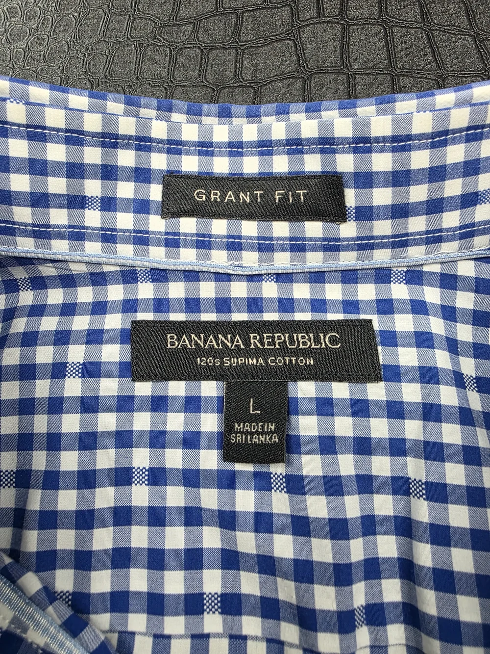 Banana Republic Grant Fit 120s Supima Cotton Dress Shirt Blue White Gingham Chec